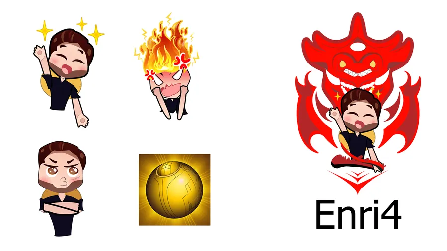 Set de emotes y mascota ilustrada del canal Enri4